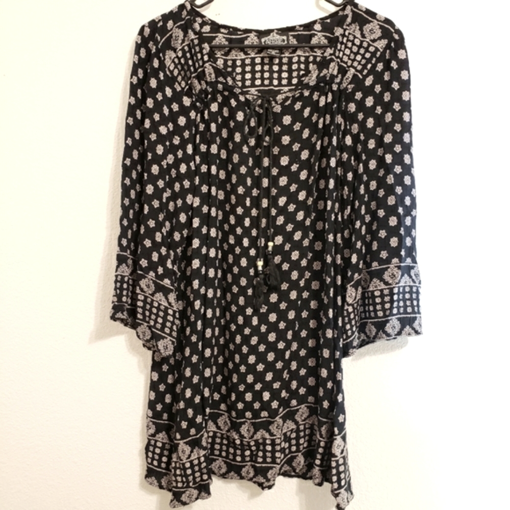 Angie | Rayon Tie-Neck Peasant Tunic Dress
